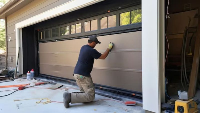 Technician installing new garage door on Los Angeles home